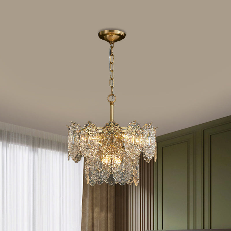 5/7-Head Crystal Plate Chandelier with Embossed Design