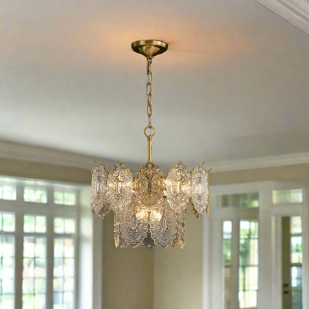 5/7-Head Crystal Plate Chandelier with Embossed Design