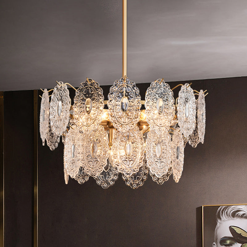 5/7-Head Crystal Plate Chandelier with Embossed Design