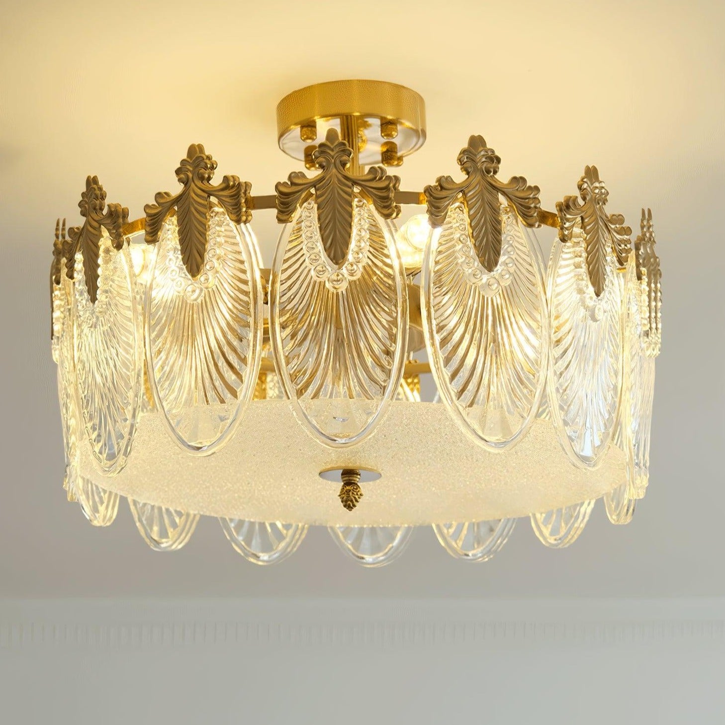 Round Chandelier with Decorative Patterned Glass